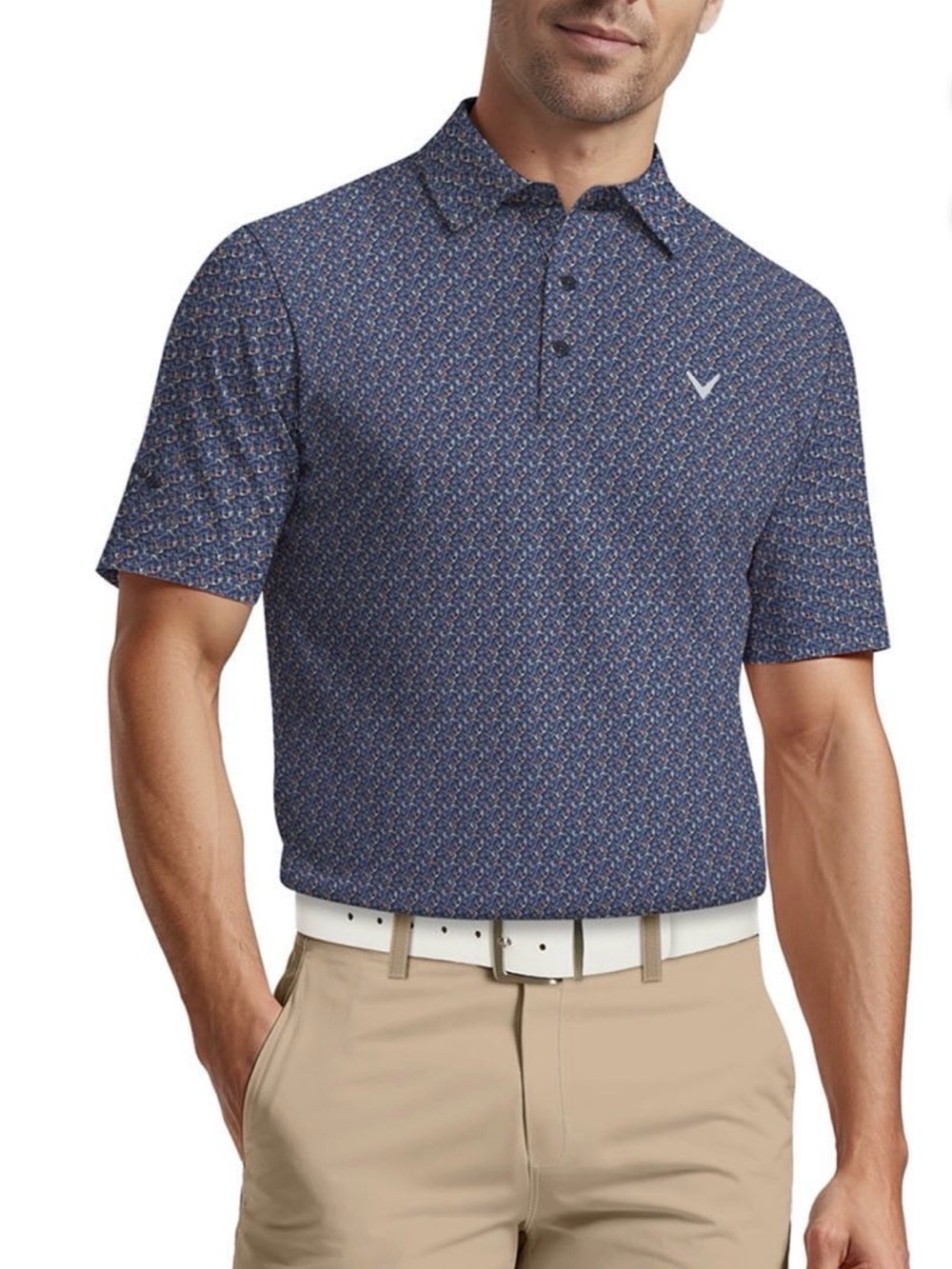 Callaway performance stretch Men’s Blue Printed Golf Polo Shirt ~ medium M